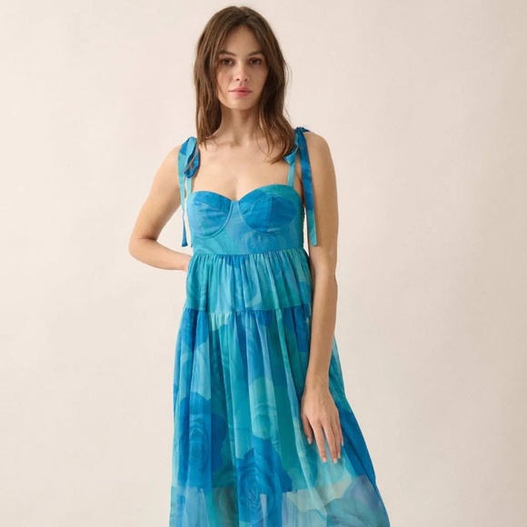 Promesa Coming Up Roses Floral Chiffon Tiered Maxi Dress - Size M - Picture 1 of 7